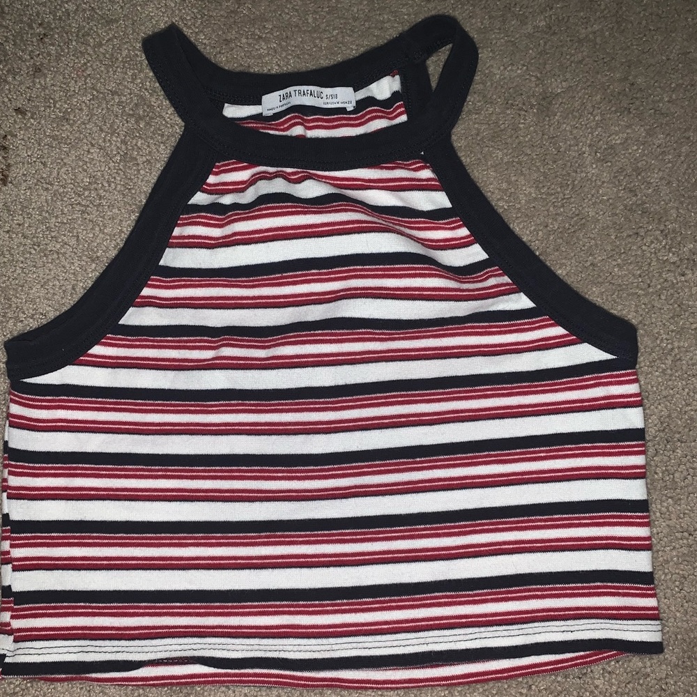 Striped tank top, halter top style, cropped